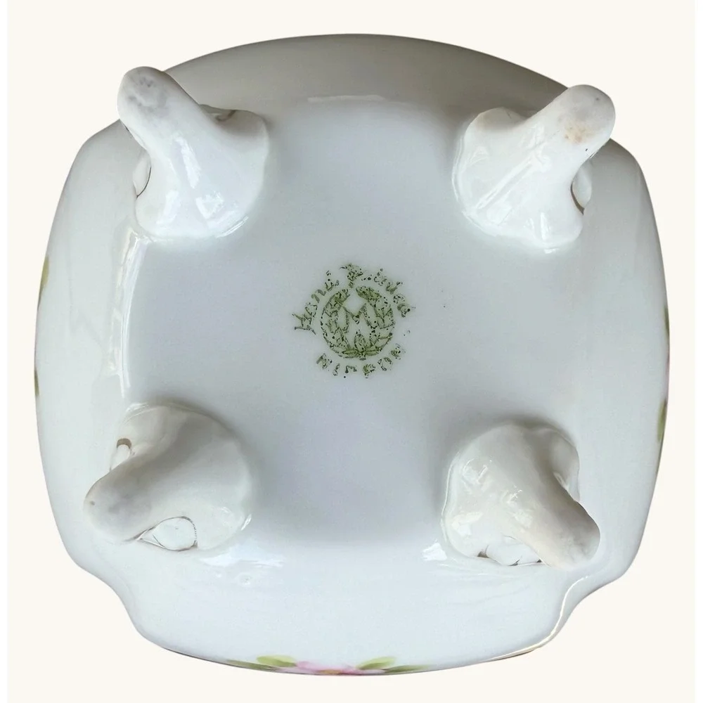 Antique Nippon Powder Jar- Morimura Wreath- Footed Porcelain Trinket Box Cobalt